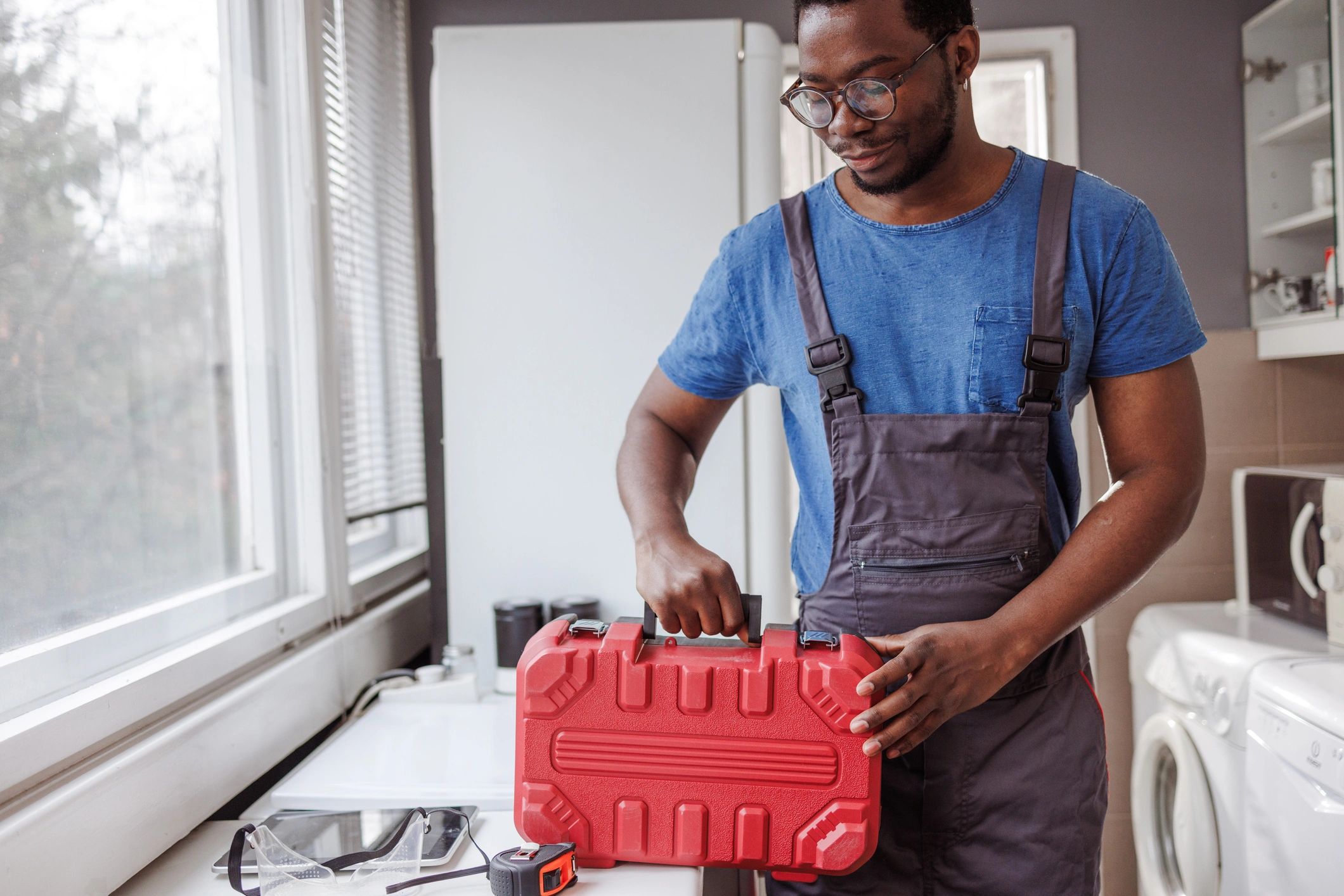 Plumbing technician ready for service call