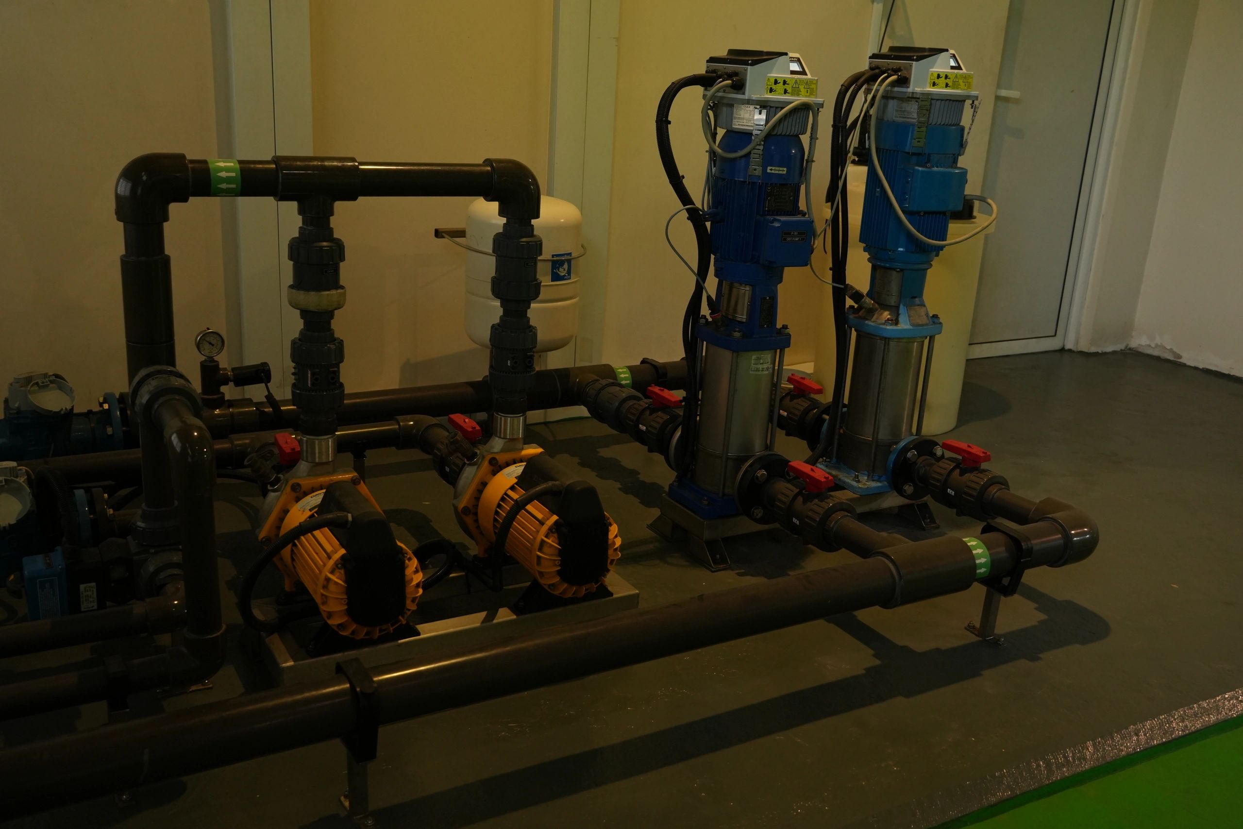 Water system and piping installation in utility room